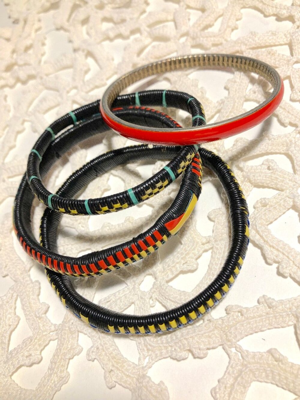 4 Vintage Tuareg Woven Bangle Bracelets